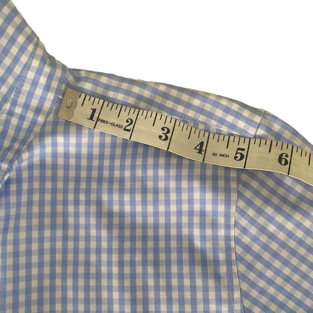 🩵 L.L.Bean Ladies Sz M Wrinkle Resistant Light Blue Gingham 3/4 Sleeved Blouse - Picture 7 of 16